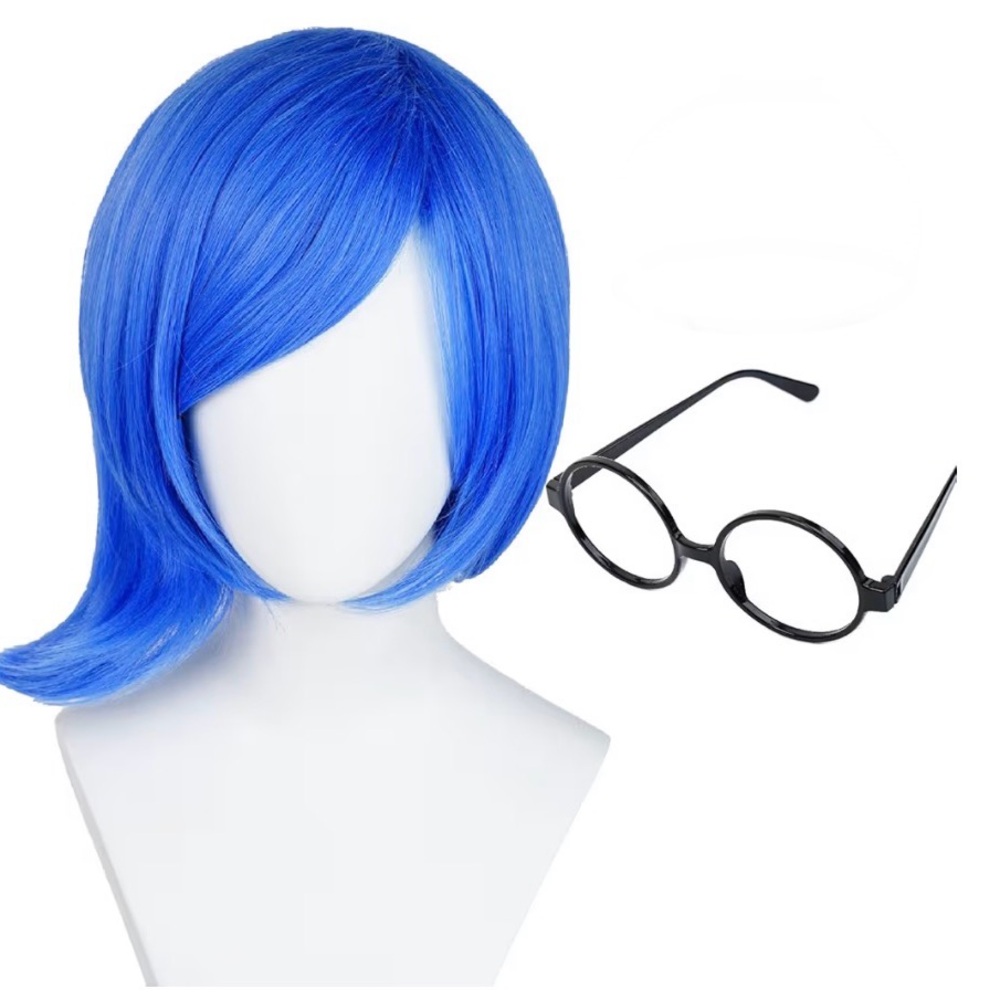 Disney Inside Out Sadness Blue Wig and Glasses